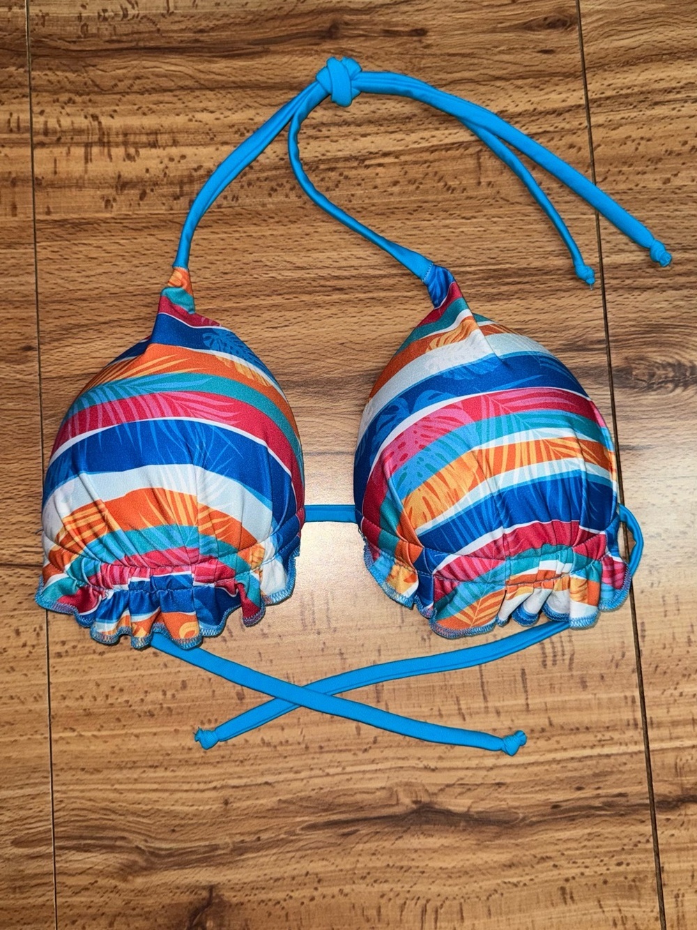 Women’s Colorful Striped Padded Halter Brazilian Bikini Top - Bright Multicolor